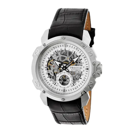 Heritor Automatic Conrad Skeleton Leather-Band Watch - Silver/Black