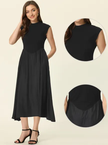 Allegra K- Round Neck Cap Sleeve Midi Dress