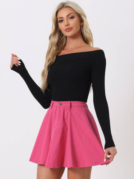 Allegra K- Belted A-Line Mini Denim Skirt