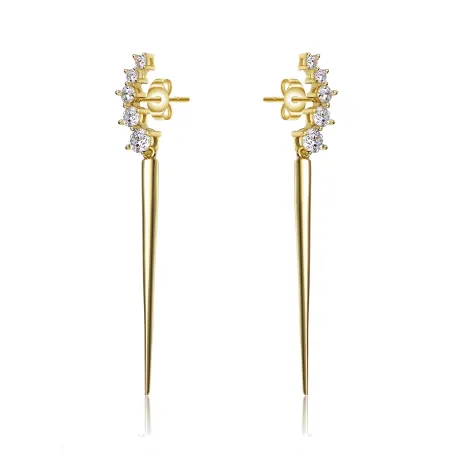 Genevive 14k Yellow Gold Plated with Cubic Zirconia Waterfall Spike Dangle Earrings in Sterling Silver