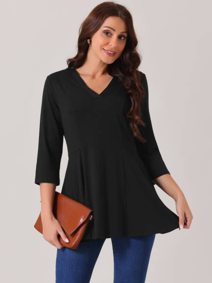 Allegra K - V Neck 3/4 Sleeve Flare Blouse