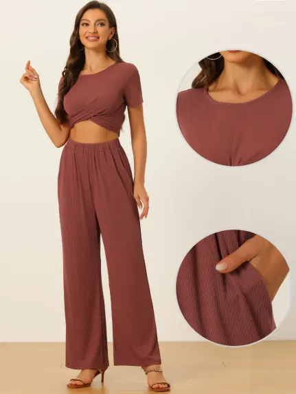 Allegra K - Crop Top with Wide Leg Pants Summer Outfits