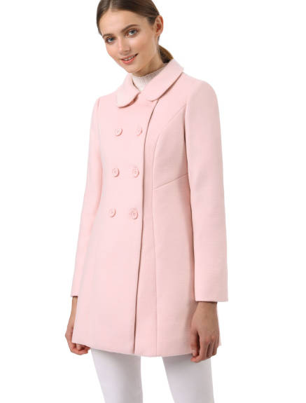 Allegra K- Peter Pan Collar Double Breasted Coat