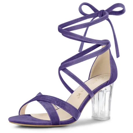 Allegra K - Velvet Lace-Up Clear Block Heel Sandals