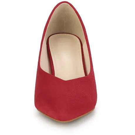 Allegra K - Pointy Toe Slip-On Low Chunky Heel Pump