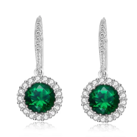 Genevive Boucles d'oreilles pendantes en argent sterling avec halo de zircones cubiques rondes colorées