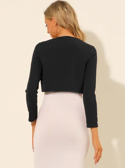 Allegra K - Long Sleeve Lace Panel Elegant Crop Cardigan