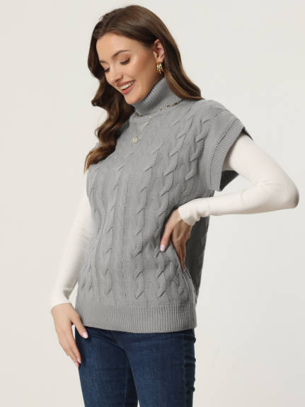 Allegra K- Turtleneck Pullover Cable Knit Vest