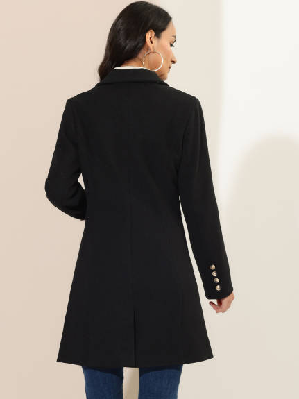 Allegra K - Single Breasted Notched Lapel Peacoat