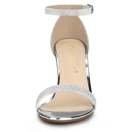 Allegra K - Glitter Ankle Strap Chunky Heels Sandals