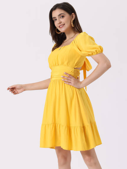 Allegra K- Bow Tie Back Ruffle Dress