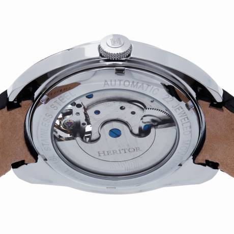 Heritor Automatic - Roman Semi-Skeleton Leather-Band Watch - Silver/Black