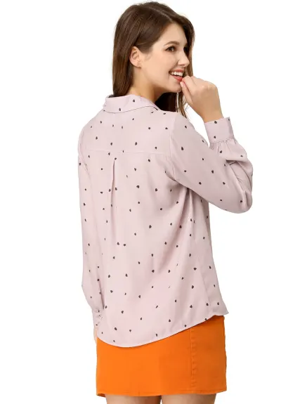 Allegra K- Long Sleeve Printed Button Down Top