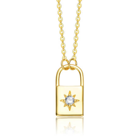 Stella Valentino Sterling Silver 14k Gold Plated with 0.60ctw Lab-Created Moissanite Padlock Pendant Necklace