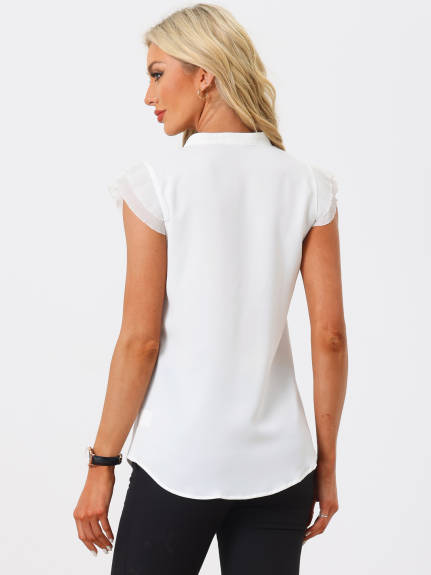 Allegra K- V Neck Ruffle Cap Sleeve Shirt