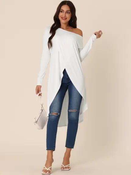 Allegra K- One Shoulder High Low Asymmetrical Irregular Hem Top