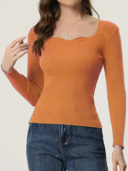 Allegra K- Pullover Slim Fit Sweetheart Neck Knit Sweater