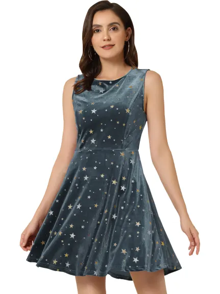 Allegra K- Stars Velvet Round Neck Sleeveless Mini Dress