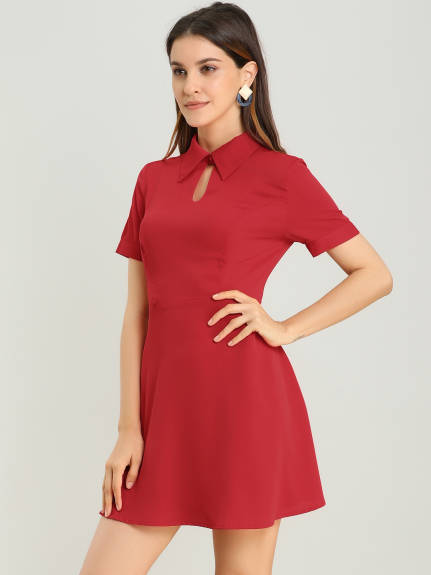 Allegra K- Turndown Collared Keyhole Fit and Flare Mini Dress