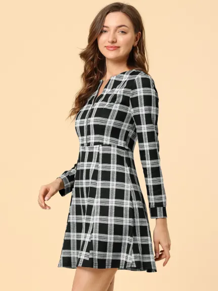 Allegra K- Zip up Long Sleeve Flare Mini Dress