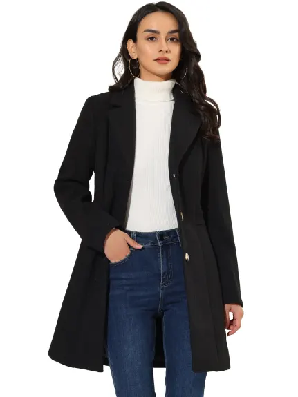 Allegra K- Single Breasted Notched Lapel Peacoat