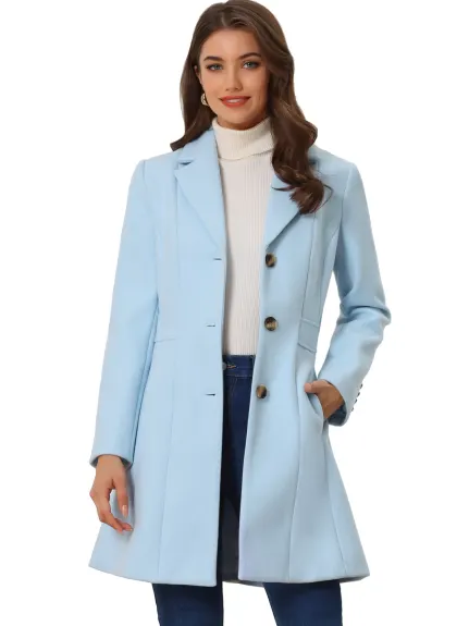 Allegra K- Single Breasted Notched Lapel Peacoat