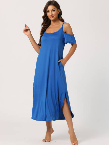 cheibear - Summer Cold Shoulder Loose Nightgown