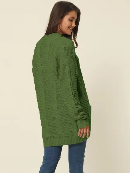 Allegra K- Cardigan pull ouvert sur le devant en tricot torsadé avec poches