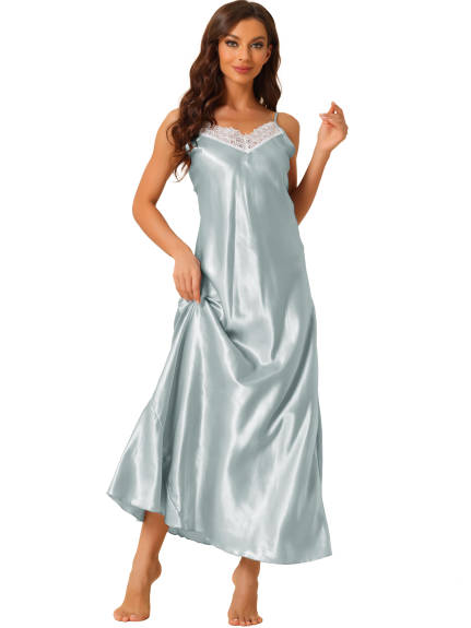 cheibear - Camisole Lace Trim Maxi Nightgown