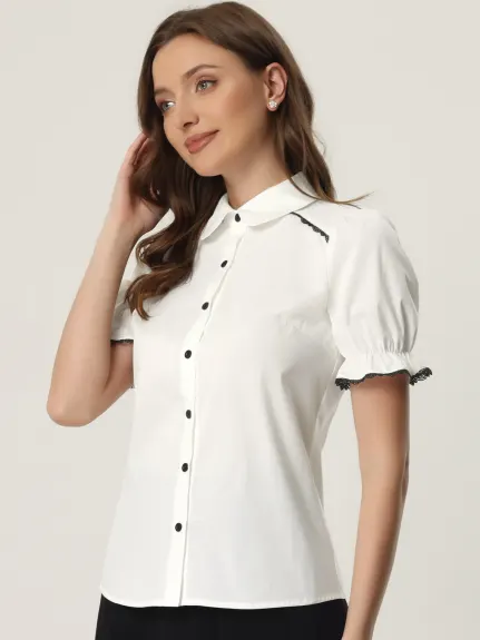 Allegra K- chemise Peter Pan col boutonné