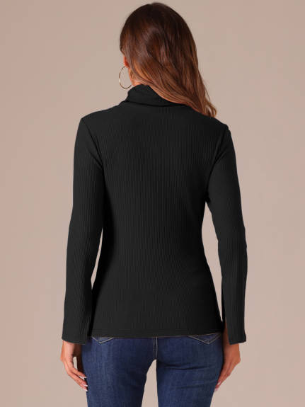 Allegra K - Turtleneck Split Long Sleeves Knit Top