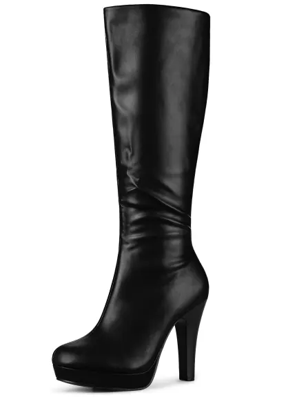 Allegra K - Faux Leather Platform Over the Knee High Boot