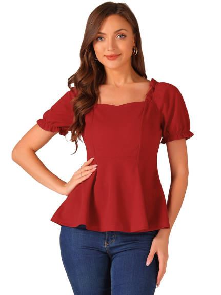 Allegra K- Ruffles Puff Sleeve Blouse