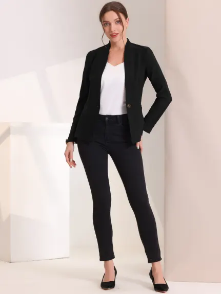 Allegra K- Stand Collar Buttoned Blazer Jacket