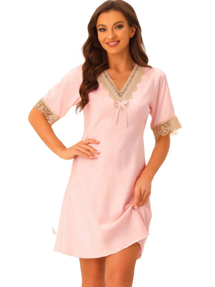 cheibear - Lace Trim V Neck Lounge Nightgown