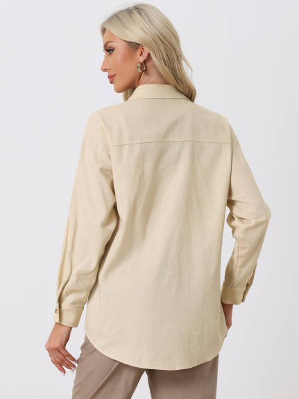 Allegra K- Loose Roll-up Linen Button Top