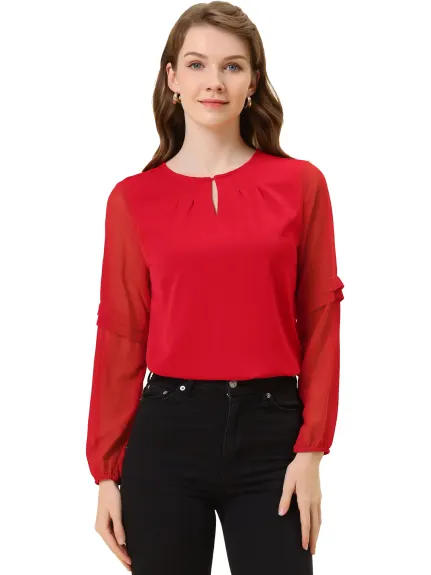 Allegra K- Long Sleeve Keyhole Neck Blouse Top