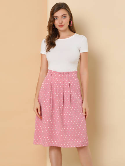 Allegra K- Belted Elastic Waist A-Line Midi Skirt