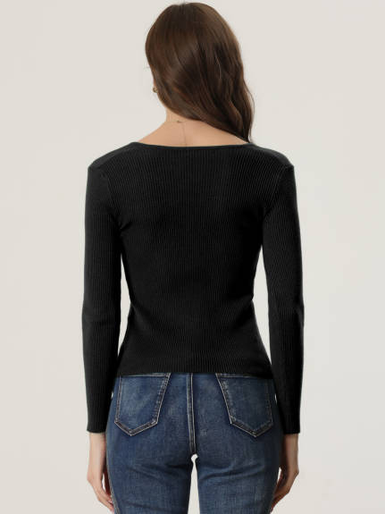 Allegra K- Pullover Slim Fit Sweetheart Neck Knit Sweater