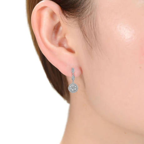 Genevive Sterling Silver with Clear Cubic Zirconia Dangling Earrings