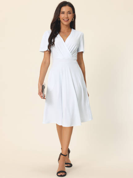 Allegra K - Wrap V Neck Summer Midi Swing Dress