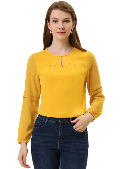 Allegra K- Long Sleeve Keyhole Neck Blouse Top