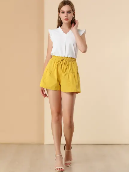 Allegra K - Wide Leg Elastic Tie Waist Cotton Shorts
