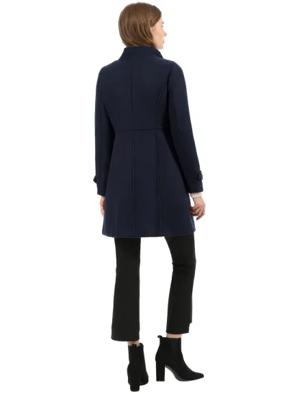 Allegra K- Stand Collar Long Sleeves Double Breasted Coat