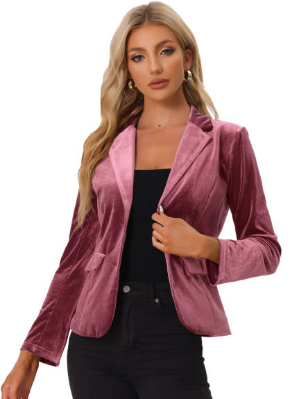 Allegra K- Notched Lapel Velvet Blazer