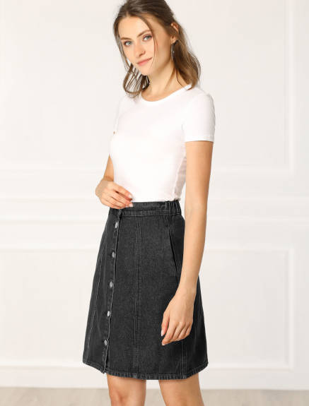 Allegra K- High Waist A-Line Denim Skirt