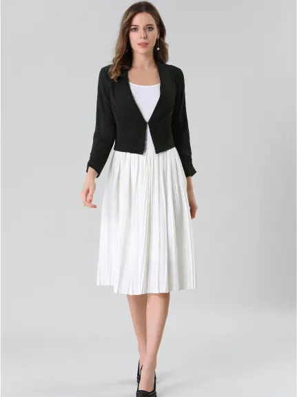 Allegra K- Cropped Notched Lapel Long Sleeve Blazer