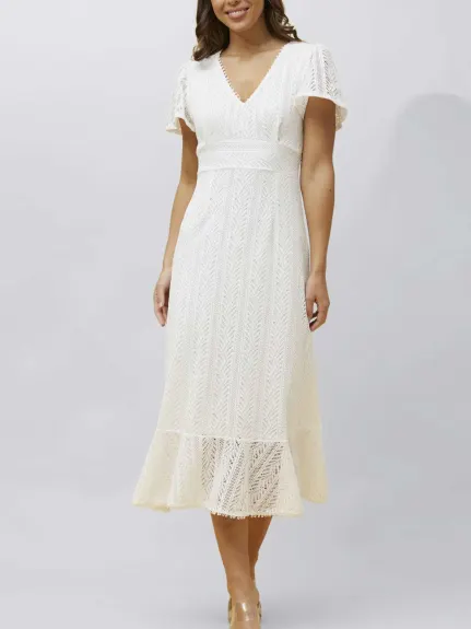 Annick - Bonnie Midi Dress Knit Lace Crochet V Neck Solid