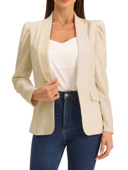 Allegra K - Shawl Collar Puff Sleeve Business Blazer