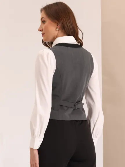 Allegra K- Contrast Color Notched Lapel Waistcoat